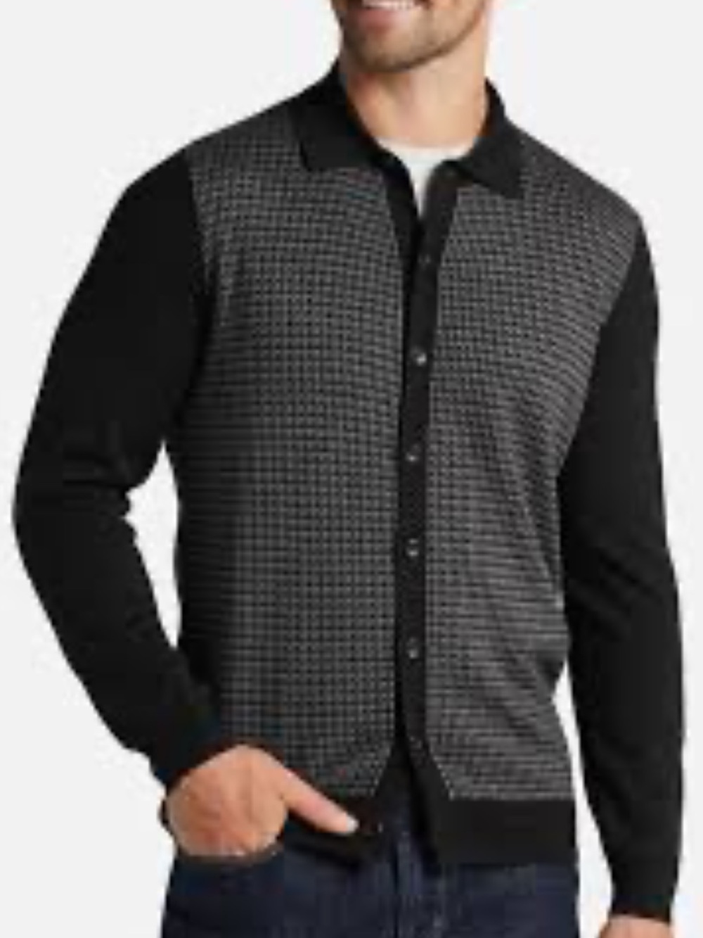 Men Warehouse Michael Strahan Grandpa Button Cardigan Wool Blend Brown Black 3X